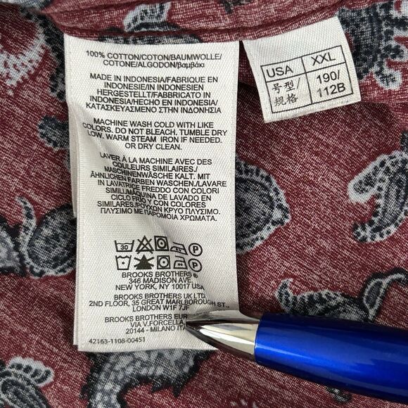Brooks Brothers Mens XXL Burgundy Red Blue Paisley Regent Cotton Button Down - Picture 10 of 10
